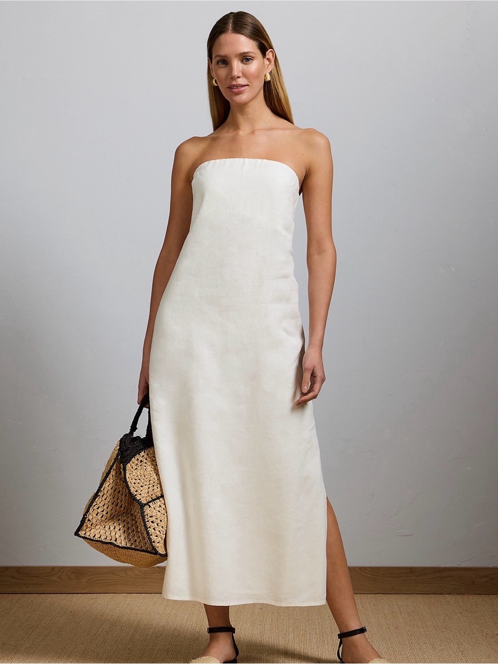 American Eagle Outfitters Strapless White Midi Dress